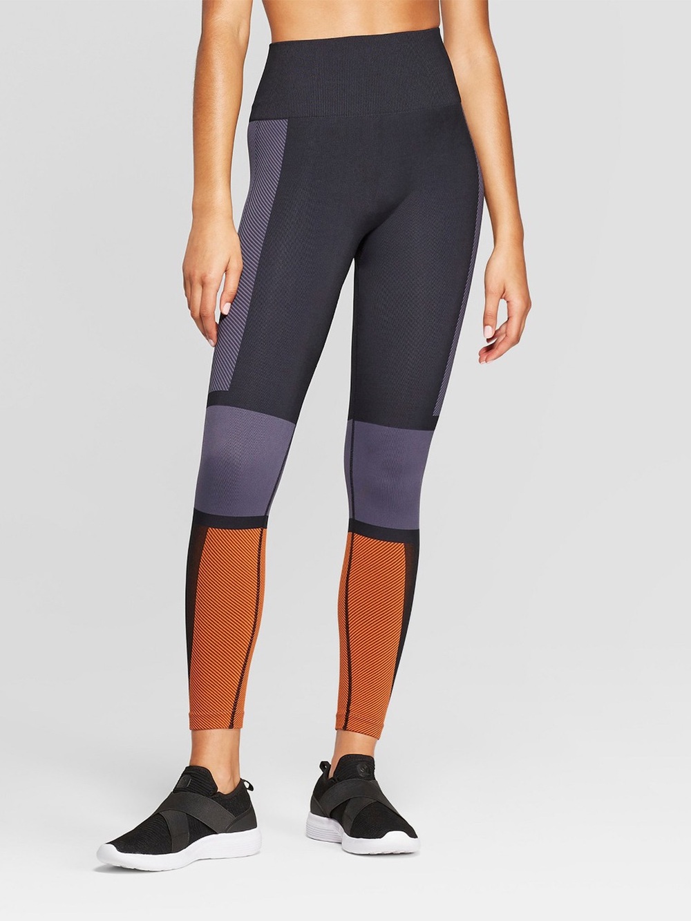 JoyLab Black Leggings with Gray and Orange Colorblocks Size M